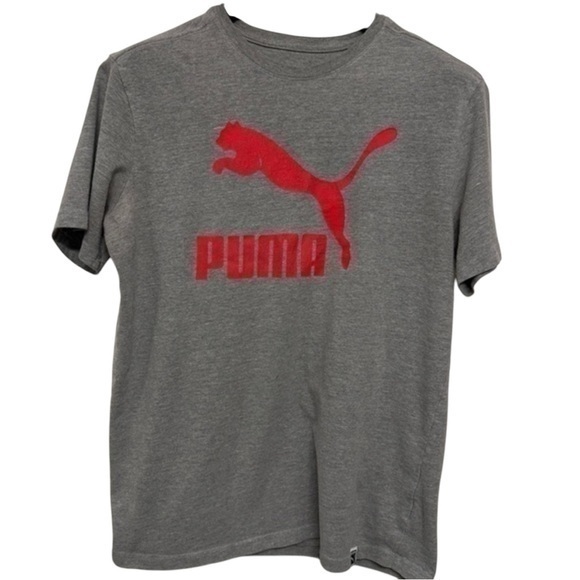 Puma Logo Gray/Red Cotton T-shirt Mens Size Medium - Picture 1 of 3